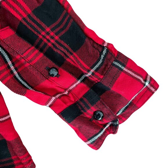Chaps Ralph Lauren Petite Large Womens Red Black Plaid Button-Up Shirt Cabincore - Picture 5 of 7